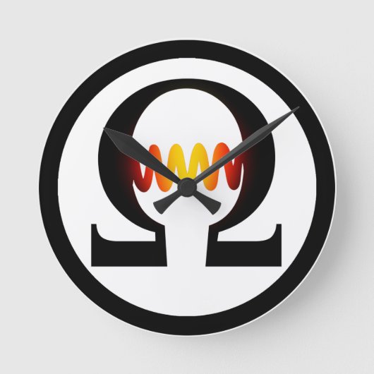 オームの記号の時計 ラウンド壁時計 (正面)