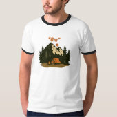 “オーム”マウンテンメディテーションキャンピングデザイン Tシャツ (正面)