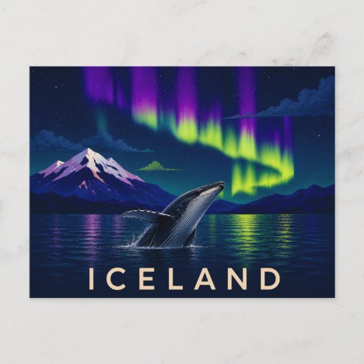オーラの輝くザトウクジラ | アイスランドのシンボル ポストカード (正面)