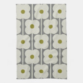 オーラキエリーアバカス花並ぶホワイトグレー キッチンタオル (縦)