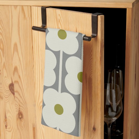 オーラキエリーアバカス花並ぶホワイトグレー キッチンタオル (三つ折り)