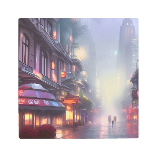 オーラコアファンタジーシティスケープ金属ウォールアート メタルプリント (正面)