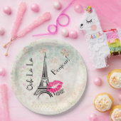 オーラパリエッフェルタワーオンヴィンテージパターン ペーパープレート (パーティー)