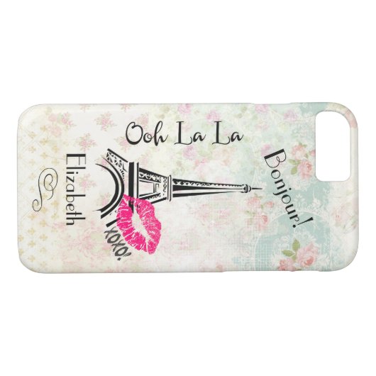 オーラパリエッフェルタワーオンヴィンテージパターン Case-Mate iPhoneケース (裏面(横))