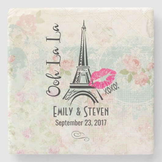 オーラパリエッフェルタワーヴィンテージウェディング ストーンコースター (正面)