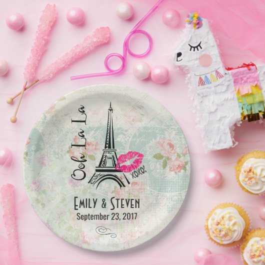 オーラパリエッフェルタワーヴィンテージウェディング ペーパープレート (パーティー)