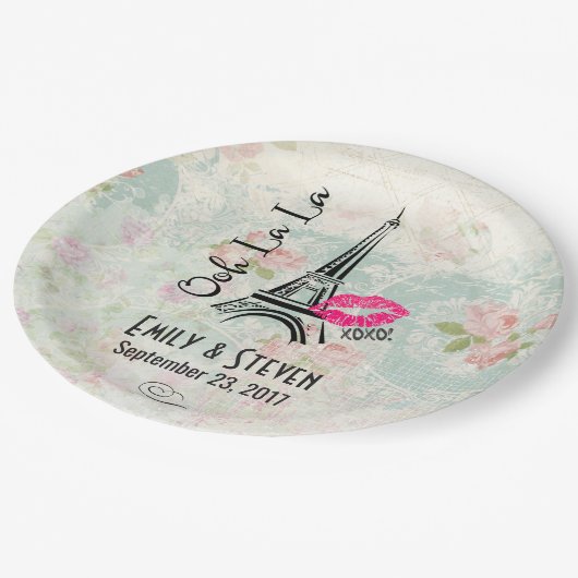 オーラパリエッフェルタワーヴィンテージウェディング ペーパープレート (アングル)