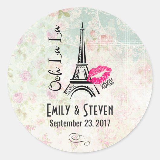オーラパリエッフェルタワーヴィンテージウェディング ラウンドシール (正面)