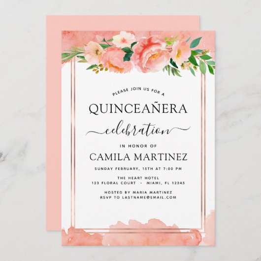 オーラルピーチフローラキンセアニラ15h誕生日 招待状 (正面/裏面)