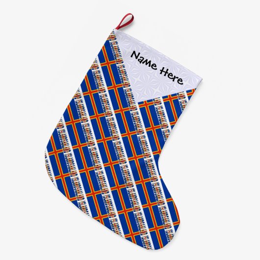 オーランダーオーランド諸島国旗のタイルパーソナライズされた張り ラージクリスマスストッキング (正面 (吊り時))
