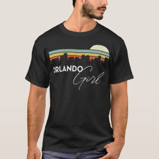 オーランドガールレトロサンセットシティスカイライン土産 Tシャツ