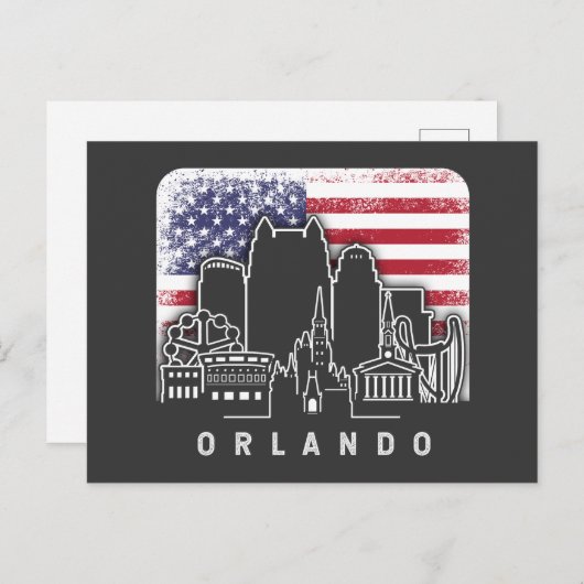 オーランドフロリダアメリカ国旗のヴィンテージ ポストカード (正面/裏面)