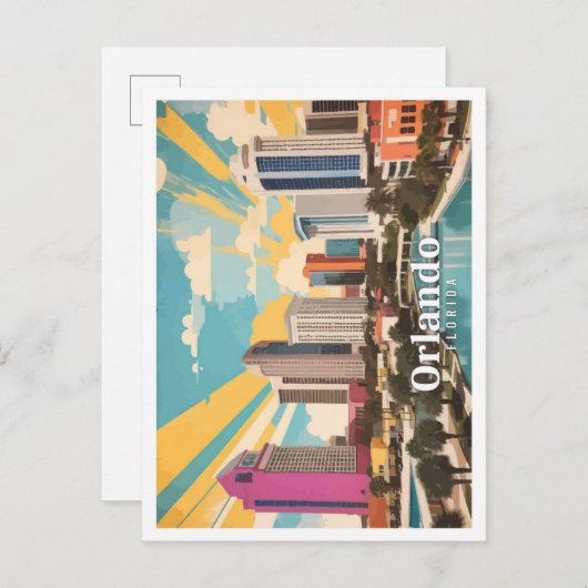 オーランドフロリダポップ・アートのUSAアートトラベルイラストレーション ポストカード (正面/裏面)
