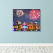 オーランドフロリダレイクエオラ花火&噴水 キャンバスプリント (インサイチュ (ウッドフロア))