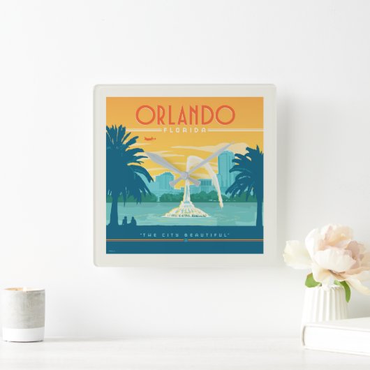 オーランドフロリダ スクエア壁時計 (ホーム)