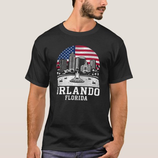オーランド市 フロリダ アメリカ国旗 Tシャツ (正面)