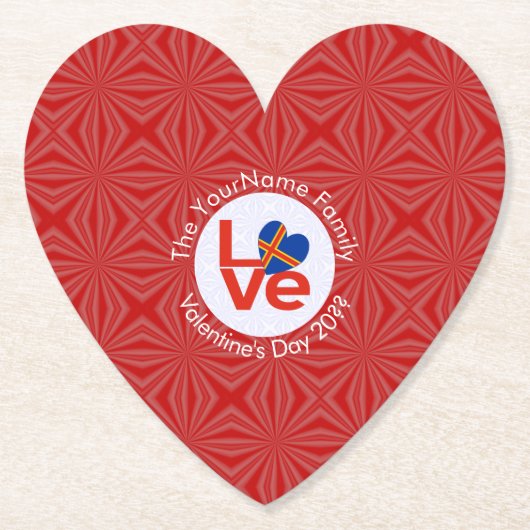 オーランド諸島赤文字LOVEフラグパーソナライズされた ペーパーコースター (正面)