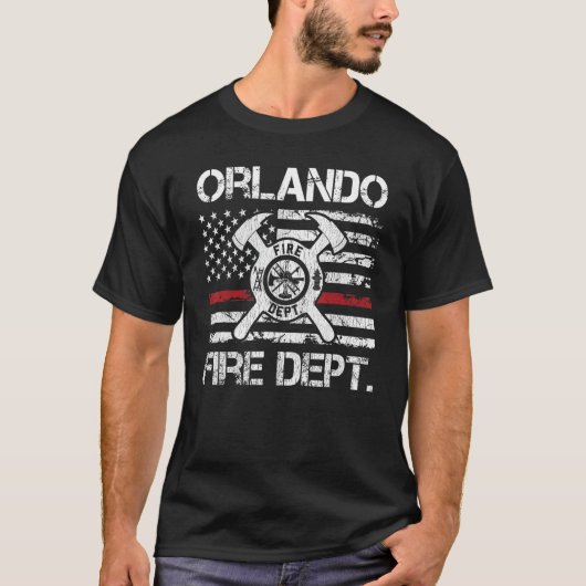 オーランド・フロリダ消防省薄赤線火災 Tシャツ (正面)