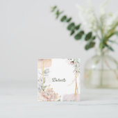 オーリエートフレームの花と緑の結婚式の詳細 スクエア名刺 (スタンド正面)