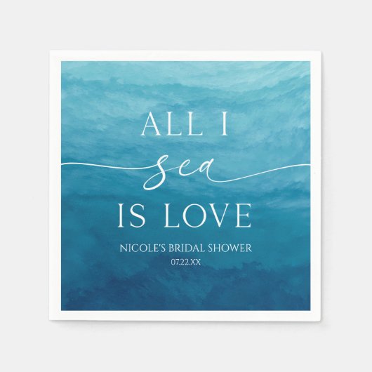 オールアイシーズラブ海ビーチシーブライダルシャワー スタンダードカクテルナプキン (正面)