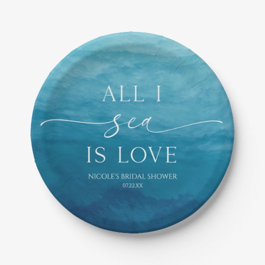 オールアイシーズラブ海ビーチシーブライダルシャワー ペーパープレート (正面)