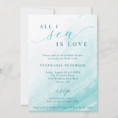 オールアイシーズラブ海ビーチティール(緑がかった色)ブライダルシャワー 招待状 (正面)