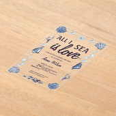 オールアイシーラブブライダルシャワー水色の海 アクリル招待状 (レイダウン)