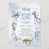 オールアイシーラブーエレガント海ブライダルシャワー 招待状 (正面/裏面)