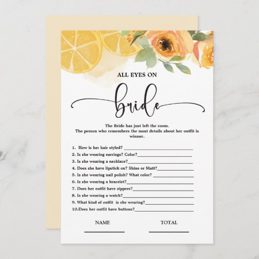 オールアイズオンブライドブライダルシャワーゲームカード 招待状 (正面/裏面)
