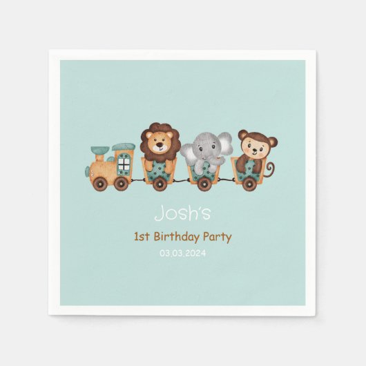オールアボードトレインフェスタ子供の誕生日 スタンダードカクテルナプキン (正面)