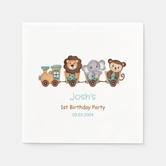 オールアボードトレインフェスタ子供の誕生日 スタンダードカクテルナプキン (正面)