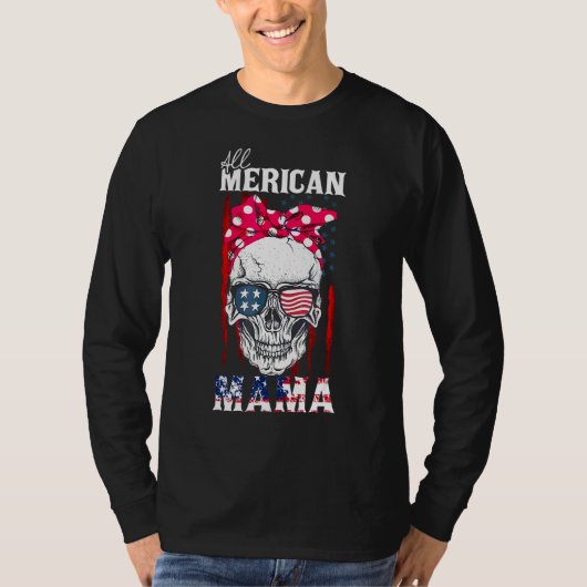 オールアメリカママスカルマママアメリカンフラッグボウタイ Tシャツ (正面)