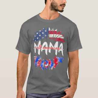 オールアメリカママ4th Of 7月絞り染めひまわりMo Tシャツ
