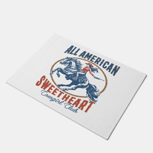 オールアメリカンスウィートアート女性のカーボーイ ドアマット (アングル)