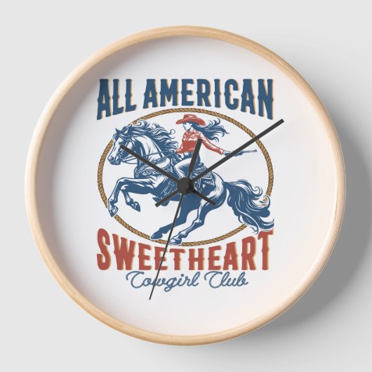 オールアメリカンスウィートアート女性のカーボーイ 壁時計 (正面)