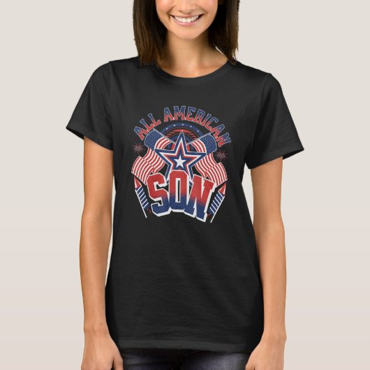 オールアメリカンソンUSA第4州旗7月4日H Tシャツ (正面)
