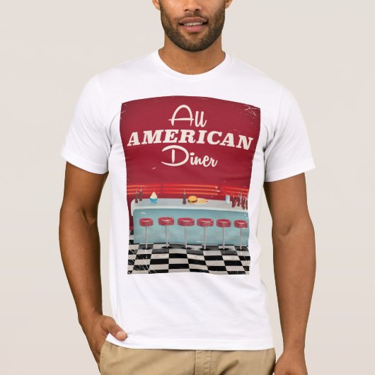 オールアメリカンダイナーレトロポスター Tシャツ (正面)