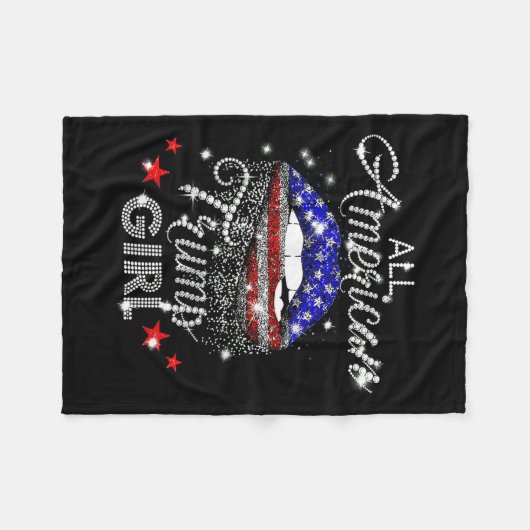 オールアメリカントランプガールマウスダイヤモンド フリースブランケット (正面(横))