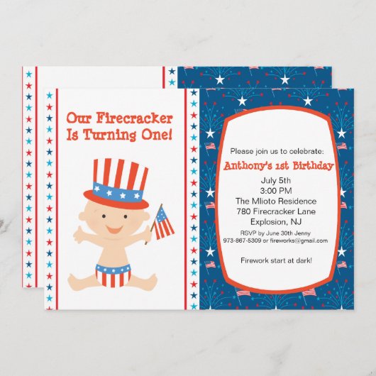 オールアメリカンボーイズファースト誕生日招待状 招待状 (正面/裏面)
