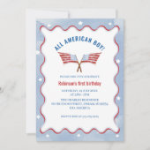 オールアメリカンボーイ4th 7月ウォーターカラー誕生日 招待状 (正面)