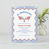 オールアメリカンボーイ4th 7月ウォーターカラー誕生日 招待状 (スタンド正面)