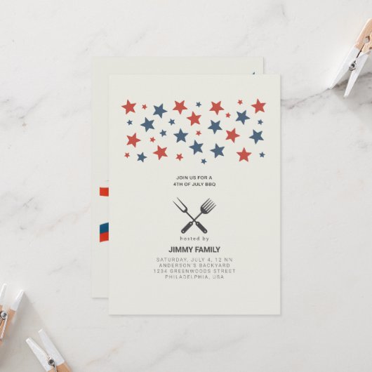 オールアメリカン7月4日BBQパーティの招待状 招待状 (正面/裏面インサイチュ)