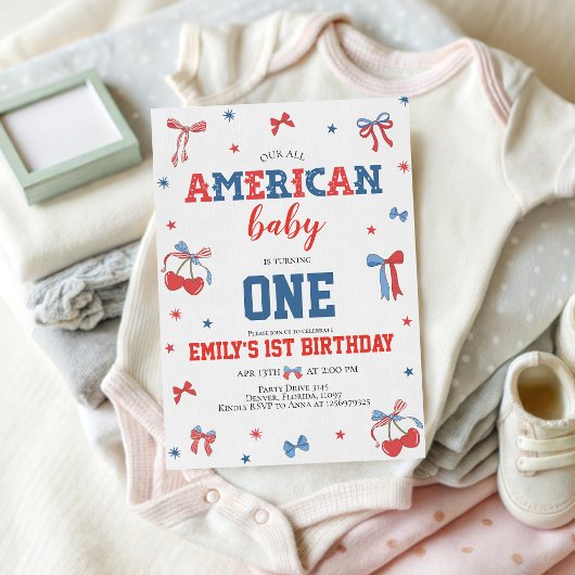 オールアメリカン ベイビー 1歳の誕生日招待状 招待状