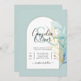 オールイエレガントンワン海ガラス金ゴールドリーフ結婚セージ 招待状