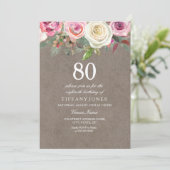 オールイヤーズヴィンテージホワイト&ピンクローズ誕生日 招待状 (スタンド正面)