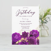 オールイヤーズ誕生日パーティパープル&金ゴールドフローラ 招待状 (スタンド正面)
