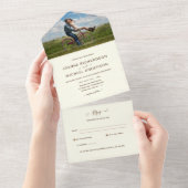 オールインクルーシブクリームフォトウェディングRSVP オールインワン招待状 (貼ってはがせる)