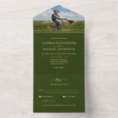 オールインクルーシブグリーン金ゴールドフォトウェディングRSVP オールインワン招待状 (内側)