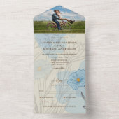 オールインクルーシブダスティブルークリームフォトウェディングRSVP オールインワン招待状 (内側)