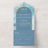 オールインクルーシブダスティブルーティール(緑がかった色)アクアウェディングRSVP オールインワン招待状 (内側)